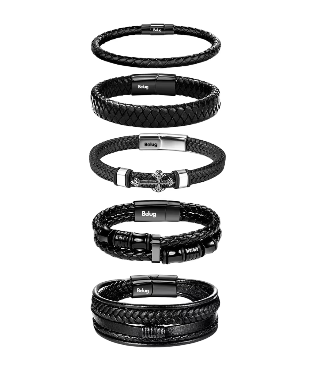 Foto 2 pulgar | 5 Piezas Pulsera Para Hombre De Cuero Con Hebilla Magnética  Belug Negro