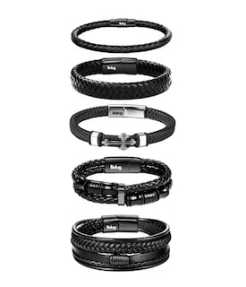 Foto 1 | 5 Piezas Pulsera Para Hombre De Cuero Con Hebilla Magnética Belug Negro