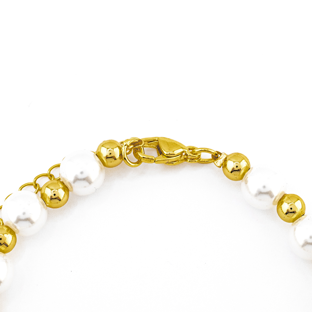 Foto 4 pulgar | Pulsera Perlas Sintética Con Dije De Manzana The Golden Store Chapa De Oro 18k
