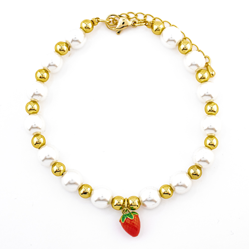 Foto 1 | Pulsera Perlas Sintética Con Dije De Fresa The Golden Store Chapa De Oro 18k