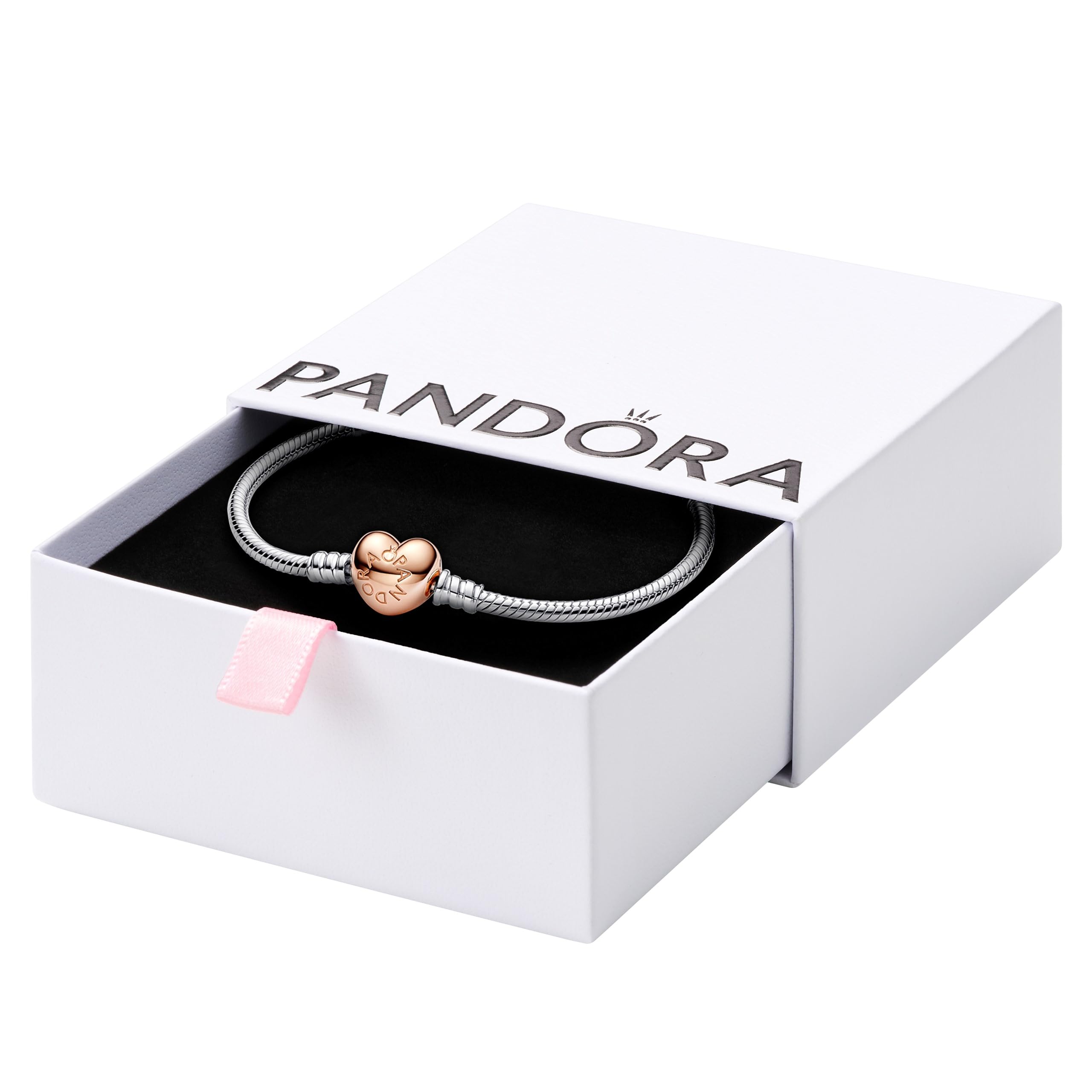 Foto 2 pulgar | Pulsera Pandora Moments Con Cierre De Corazón Y Cadena De Serpiente Plateada - Venta Internacional.