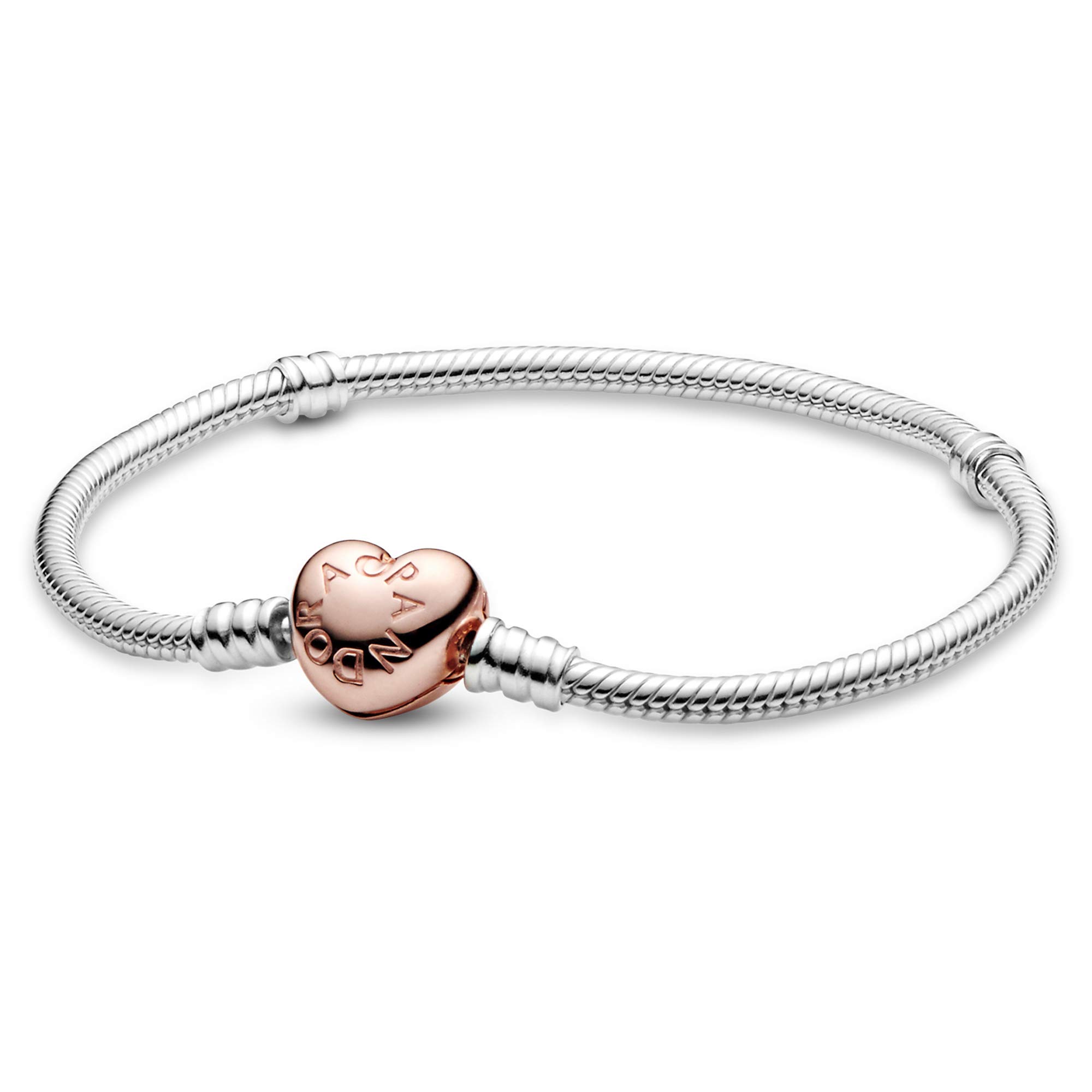 Foto 2 | Pulsera Pandora Moments Con Cierre De Corazón Y Cadena De Serpiente Plateada - Venta Internacional.