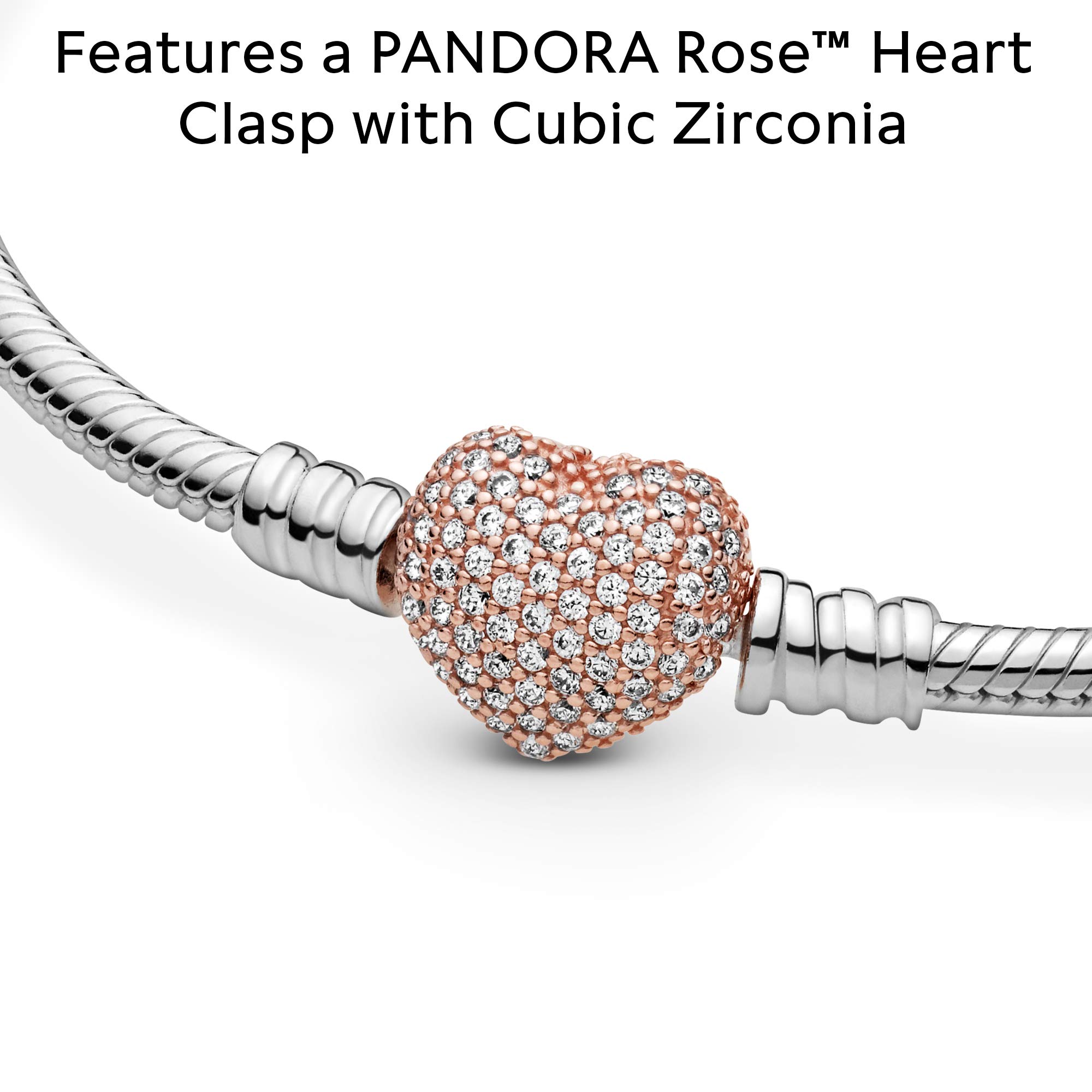 Foto 5 pulgar | Pulsera Pandora Moments Sparkling Con Cierre En Forma De Corazón Plateado Y Rosa - Venta Internacional.