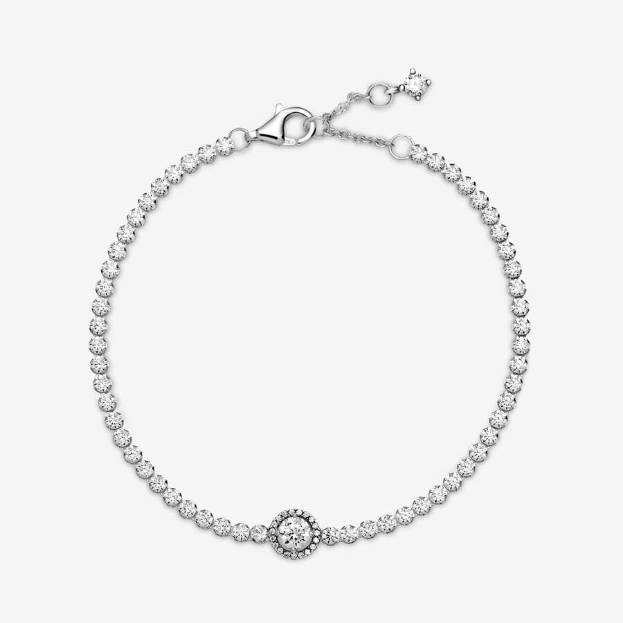 Foto 6 pulgar | Pulsera Pandora Sparkling Halo Tennis Plateada Para Mujer, 7.9 Pulgadas - Venta Internacional.