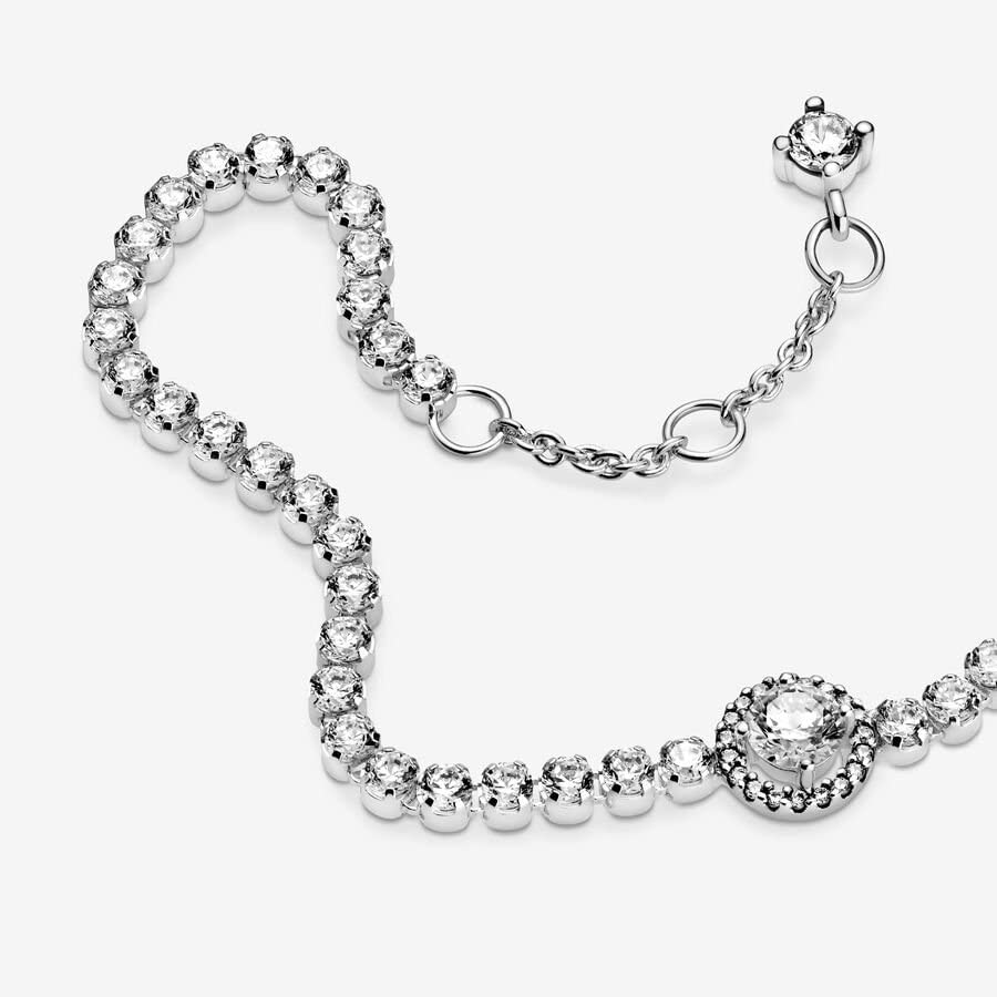 Foto 7 pulgar | Pulsera Pandora Sparkling Halo Tennis Plateada Para Mujer, 7.9 Pulgadas - Venta Internacional.
