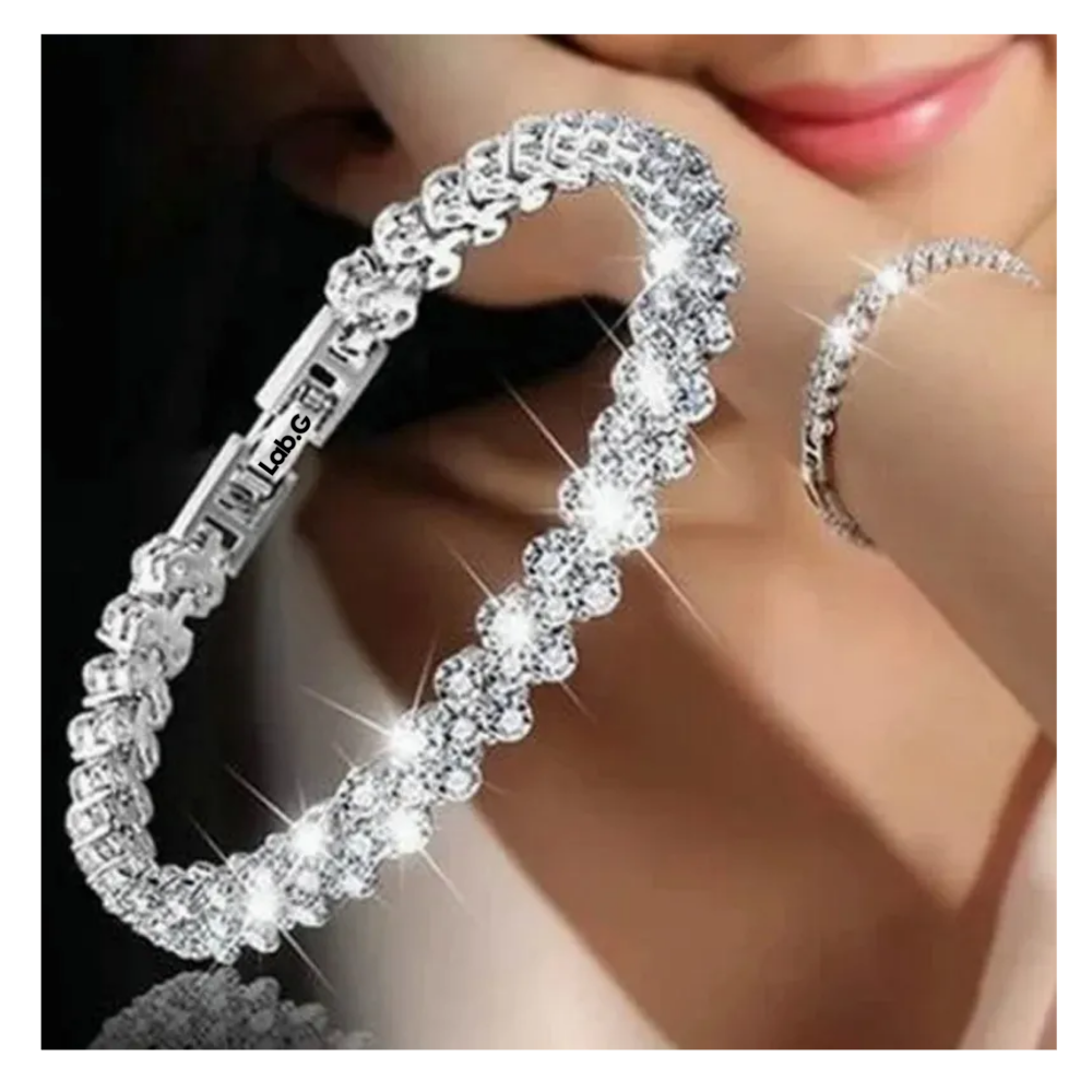 Foto 3 pulgar | Pulsera De Cristal Para Mujer Plata Blanca Y Oro Rosa Lab.g, 2 Pzs