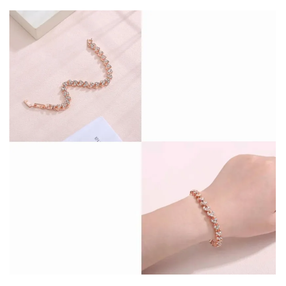 Foto 6 pulgar | Pulsera De Cristal Para Mujer Plata Blanca Y Oro Rosa Lab.g, 2 Pzs