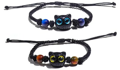 Foto 1 | Piedra Xtellar Lunar Gato Linda Pulsera De Pareja Tejida A Mano