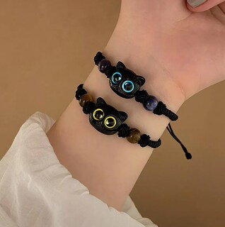 Foto 3 | Piedra Xtellar Lunar Gato Linda Pulsera De Pareja Tejida A Mano