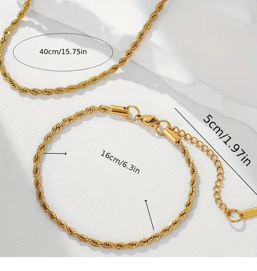 Foto 3 pulgar | 2pz Xtellar Pulsera Y Collar  Acero Inoxidable Hombre Oro