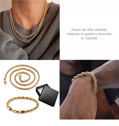 Foto 3 | 2pz Xtellar Pulsera Y Collar  Acero Inoxidable Hombre Oro