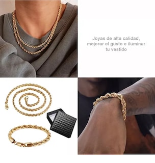 Foto 3 | 2pz Xtellar Pulsera Y Collar Acero Inoxidable Hombre Oro