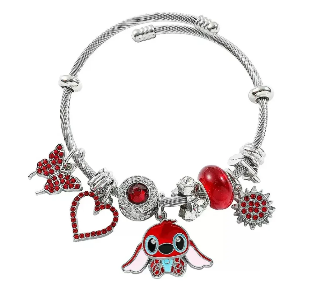 Foto 2 pulgar | Pulsera Plata Para Stitch Dije Ajustable Joyeria Mujer