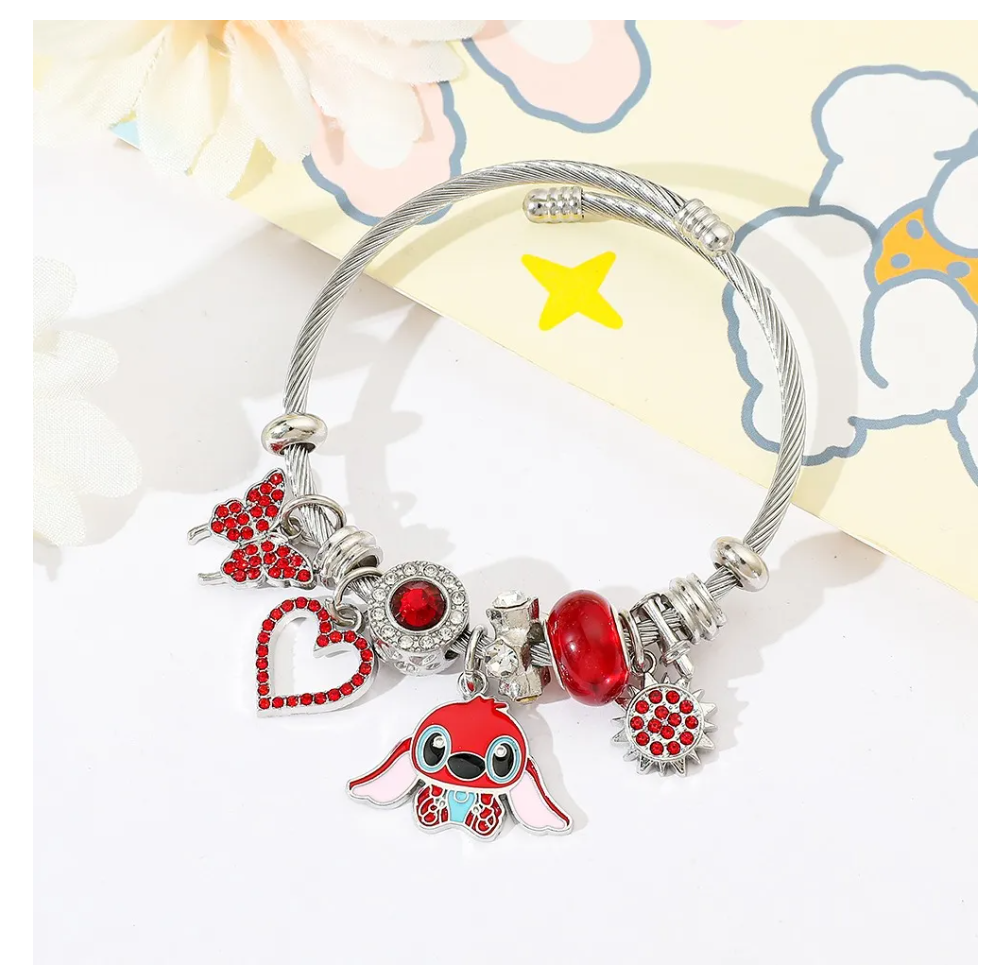 Foto 4 pulgar | Pulsera Plata Para Stitch Dije Ajustable Joyeria Mujer