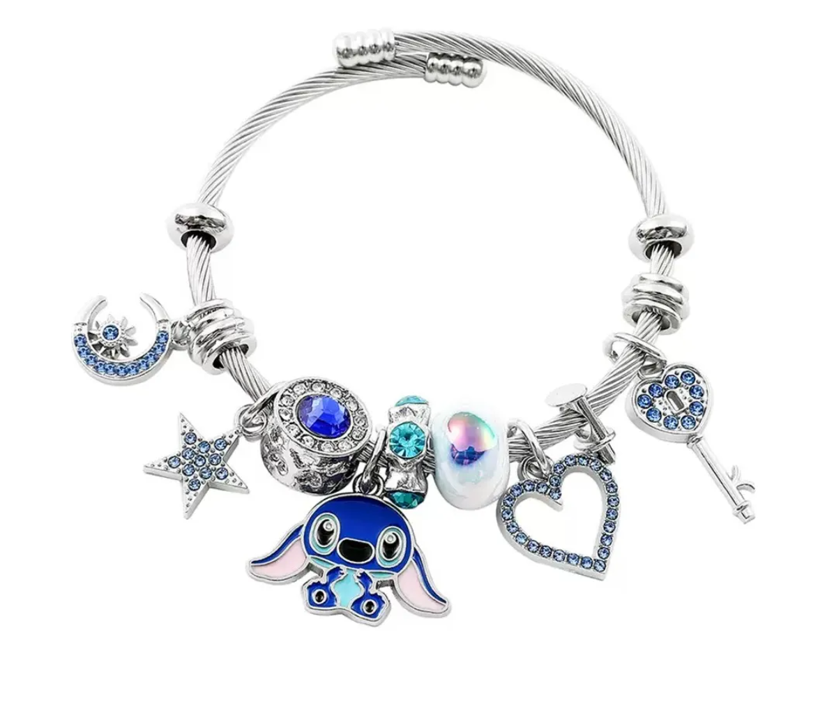 Pulsera Plata Para Stitch Dije Ajustable Joyeria Mujer