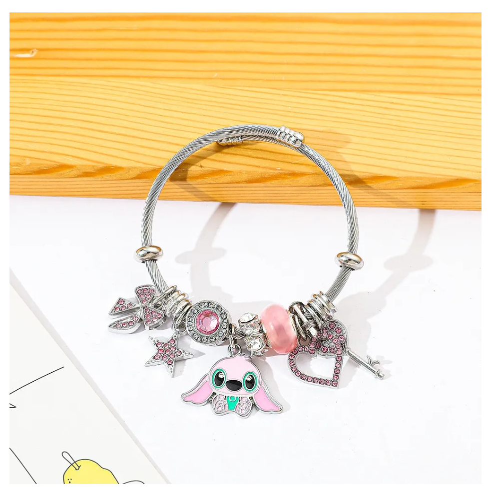 Foto 4 pulgar | Pulsera Plata Para Stitch Dije Ajustable Joyeria Mujer