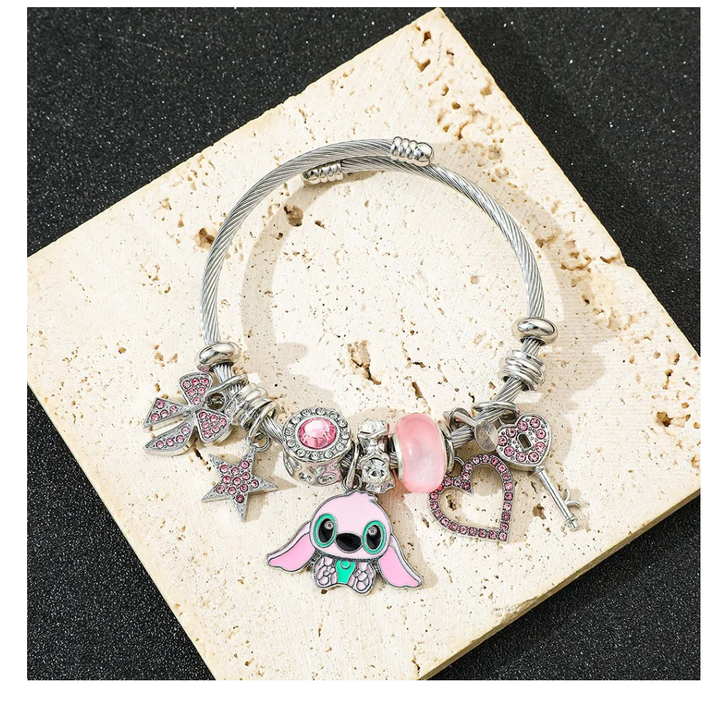 Foto 4 | Pulsera Plata Para Stitch Dije Ajustable Joyeria Mujer