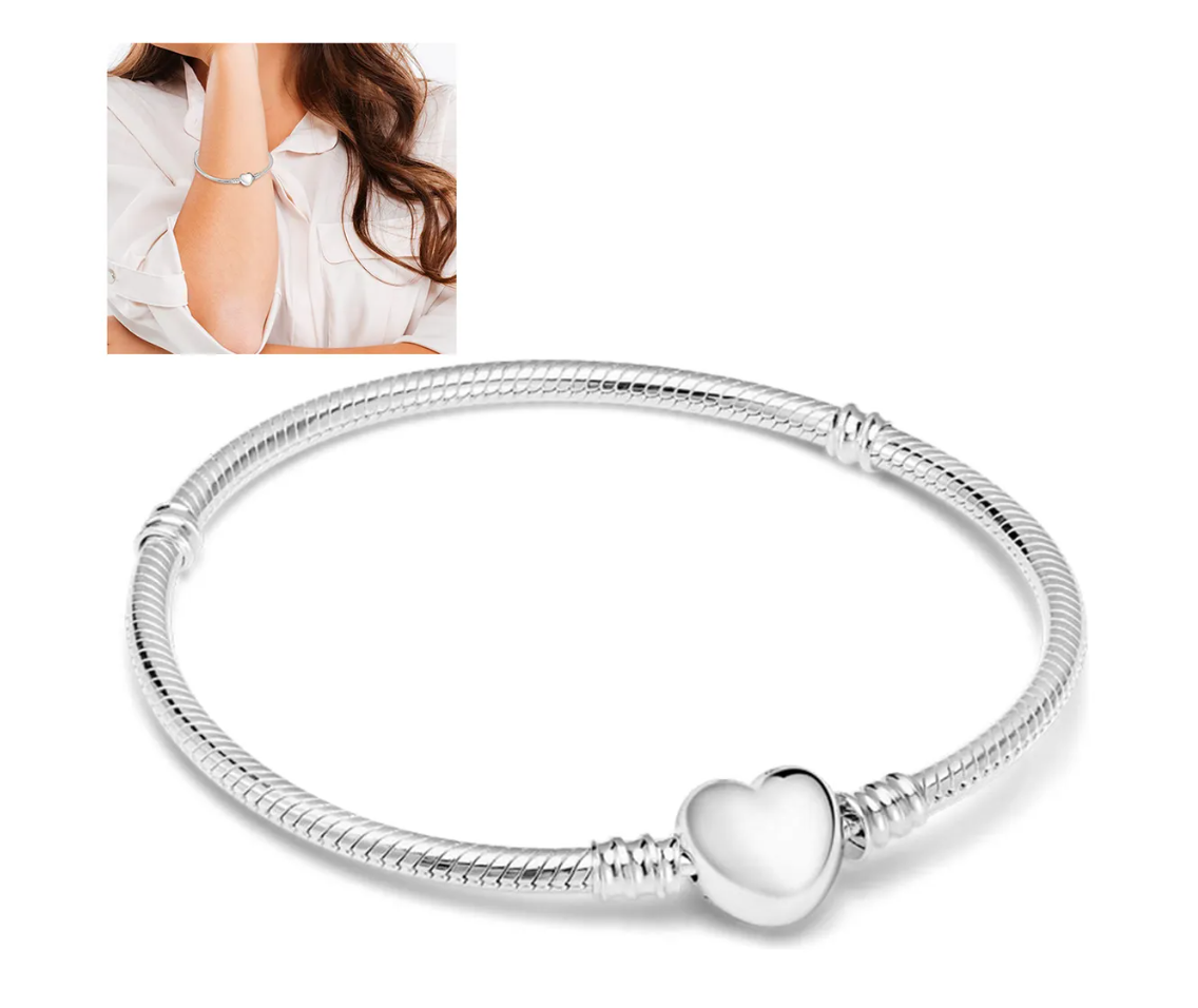 Foto 3 pulgar | Pulsera Plata Corazón Para Charms Cadena Serpiente Broche