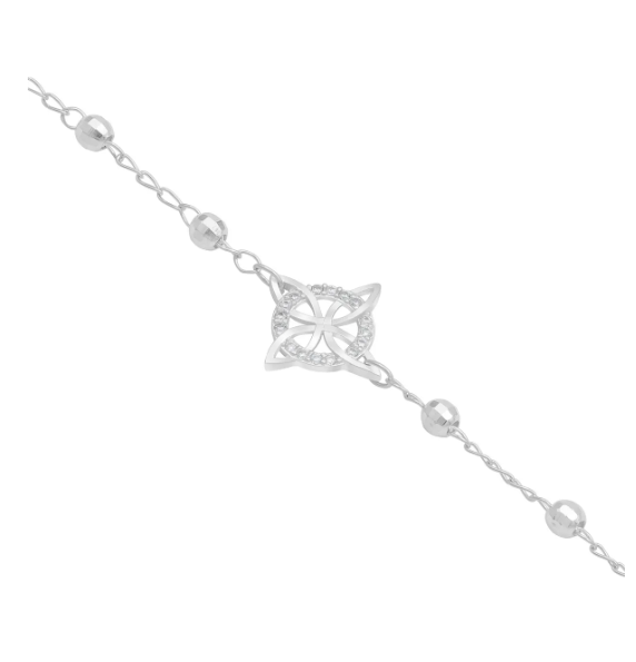 Foto 3 pulgar | Pulsera Ajustable Nudo Bruja Bolitas Diamantadas Plata 925 Color Blanco Largo 20 Cm