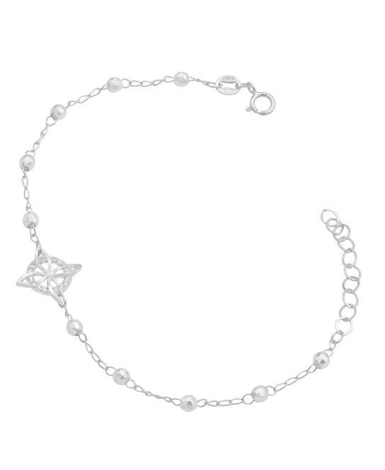 Foto 4 pulgar | Pulsera Ajustable Nudo Bruja Bolitas Diamantadas Plata 925 Color Blanco Largo 20 Cm