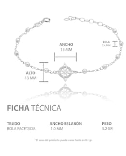 Foto 5 | Pulsera Ajustable Nudo Bruja Bolitas Diamantadas Plata 925 Color Blanco Largo 20 Cm