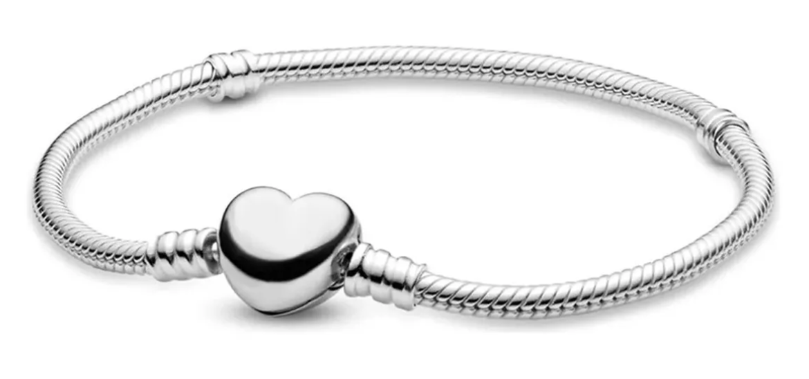 Pulsera Plata Corazón Para Charms Cadena Serpiente Broche