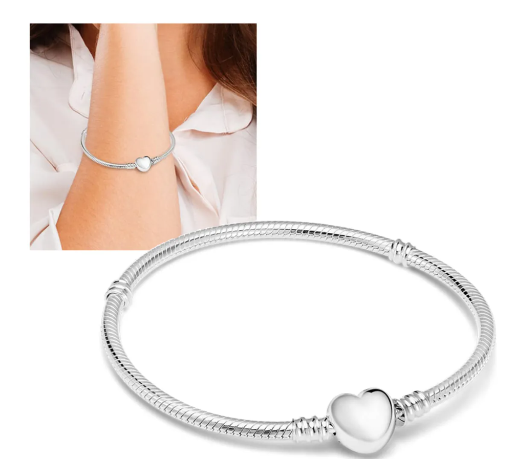 Foto 5 pulgar | Pulsera Plata Corazón Para Charms Cadena Serpiente Broche