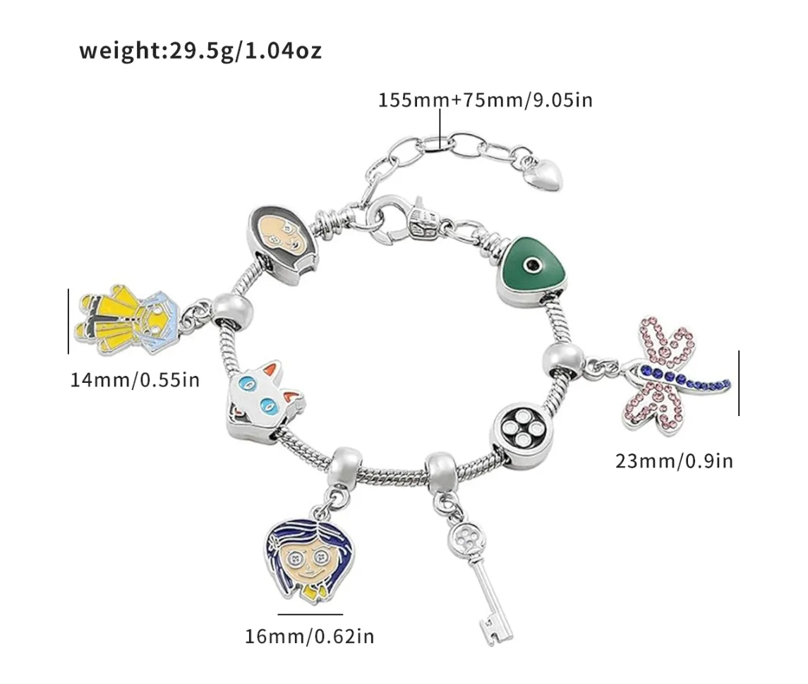 Foto 2 | Pulsera Plateada Muñeca Coraline Libelula Gato Llave Boton