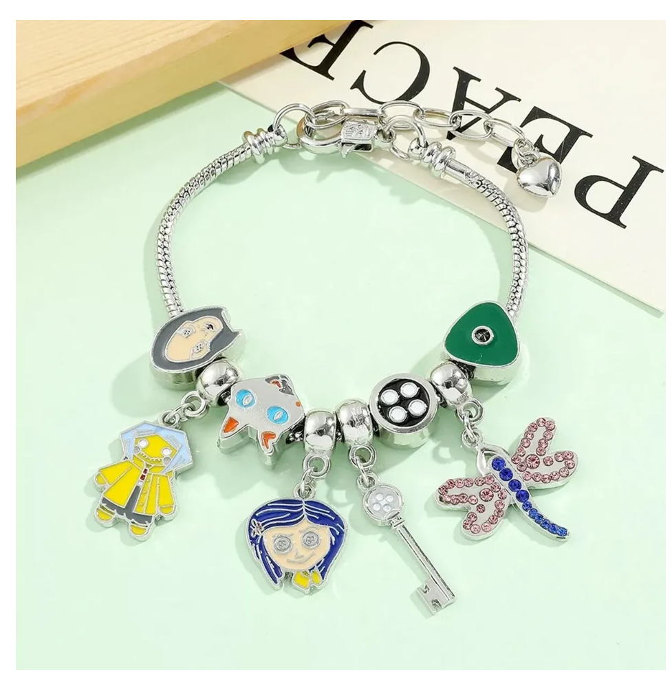 Foto 5 pulgar | Pulsera Plateada Muñeca Coraline Libelula Gato Llave Boton