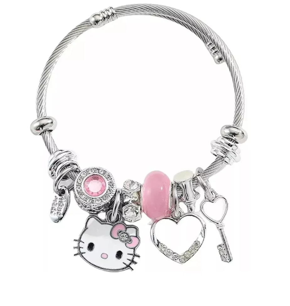 Pulsera Ajustable De Plata Con Dije De Gato