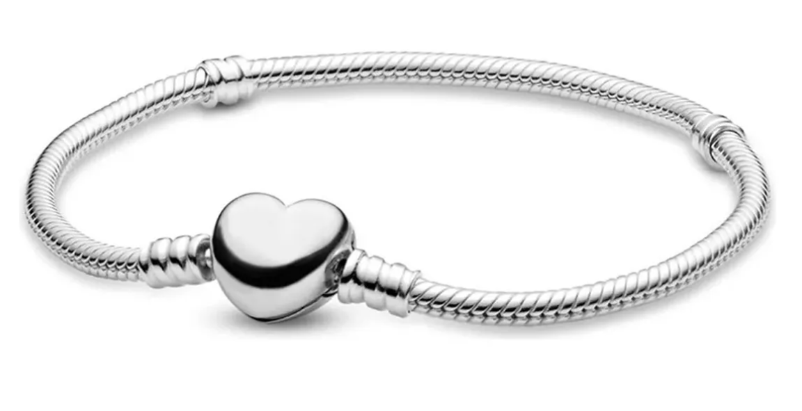 Pulsera Plata Corazón Para Charms Cadena Serpiente Brochepulsera Plata Corazón Para Charms Cadena Serpiente Broche