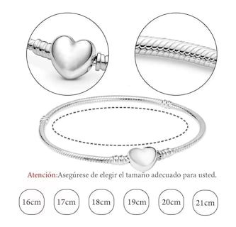 Foto 2 | Pulsera Plata Corazón Para Charms Cadena Serpiente Brochepulsera Plata Corazón Para Charms Cadena Serpiente Broche