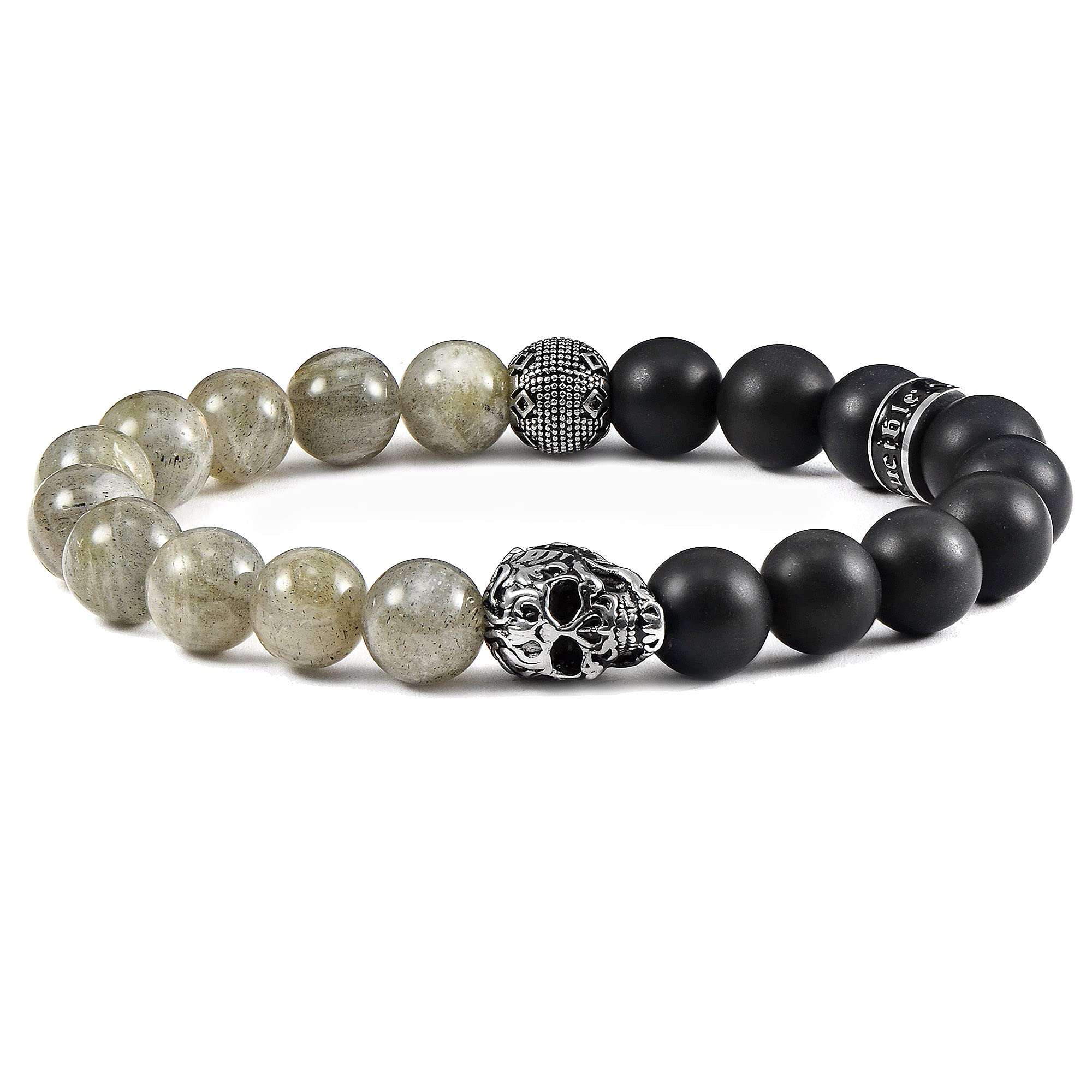 Foto 1 | Pulsera Crucible De Acero Inoxidable Con Calavera, Labradorita Y Ónix - Venta Internacional.