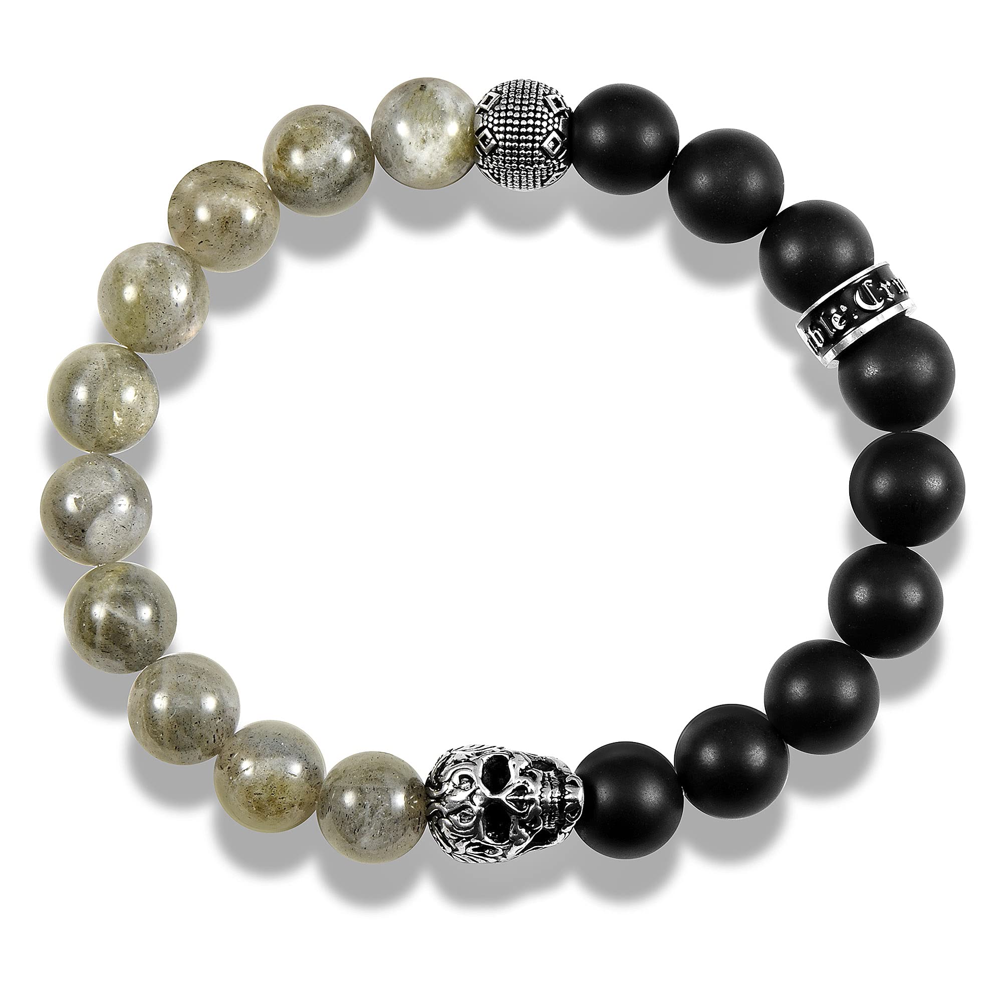 Foto 2 | Pulsera Crucible De Acero Inoxidable Con Calavera, Labradorita Y Ónix - Venta Internacional.