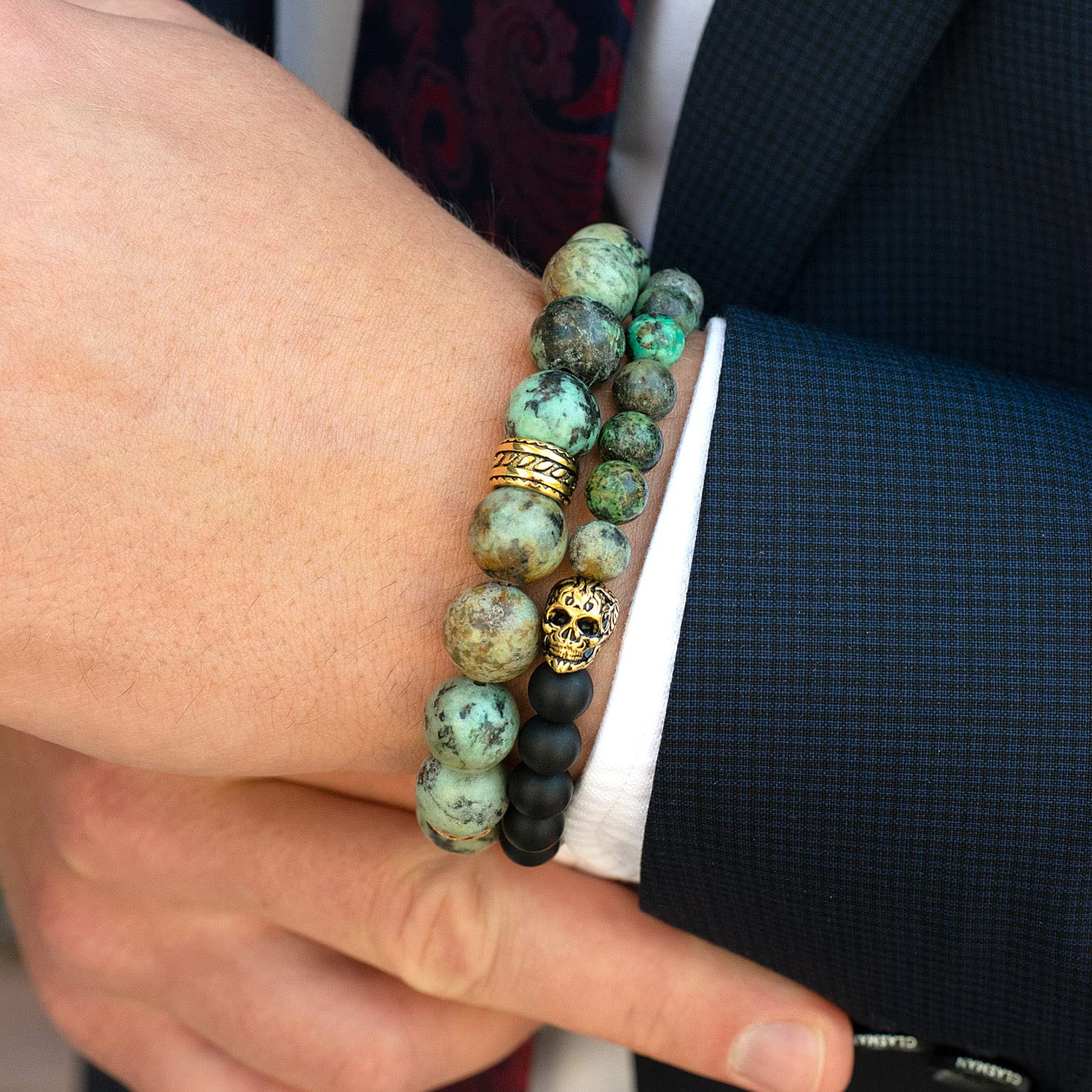 Foto 3 | Pulsera Crucible Con Piedra Turquesa Africana Chapada En Oro - Venta Internacional.