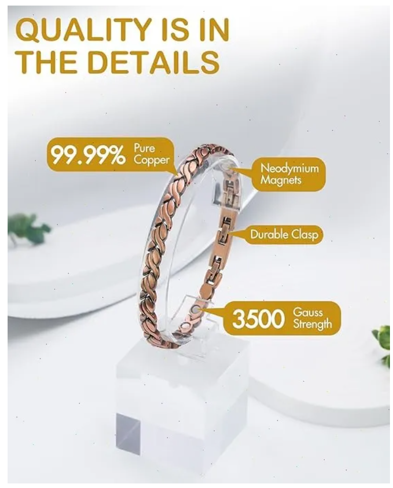 Foto 2 | 21cm Pulsera De Cobre Puro Mujer Terapia Magnético Para
