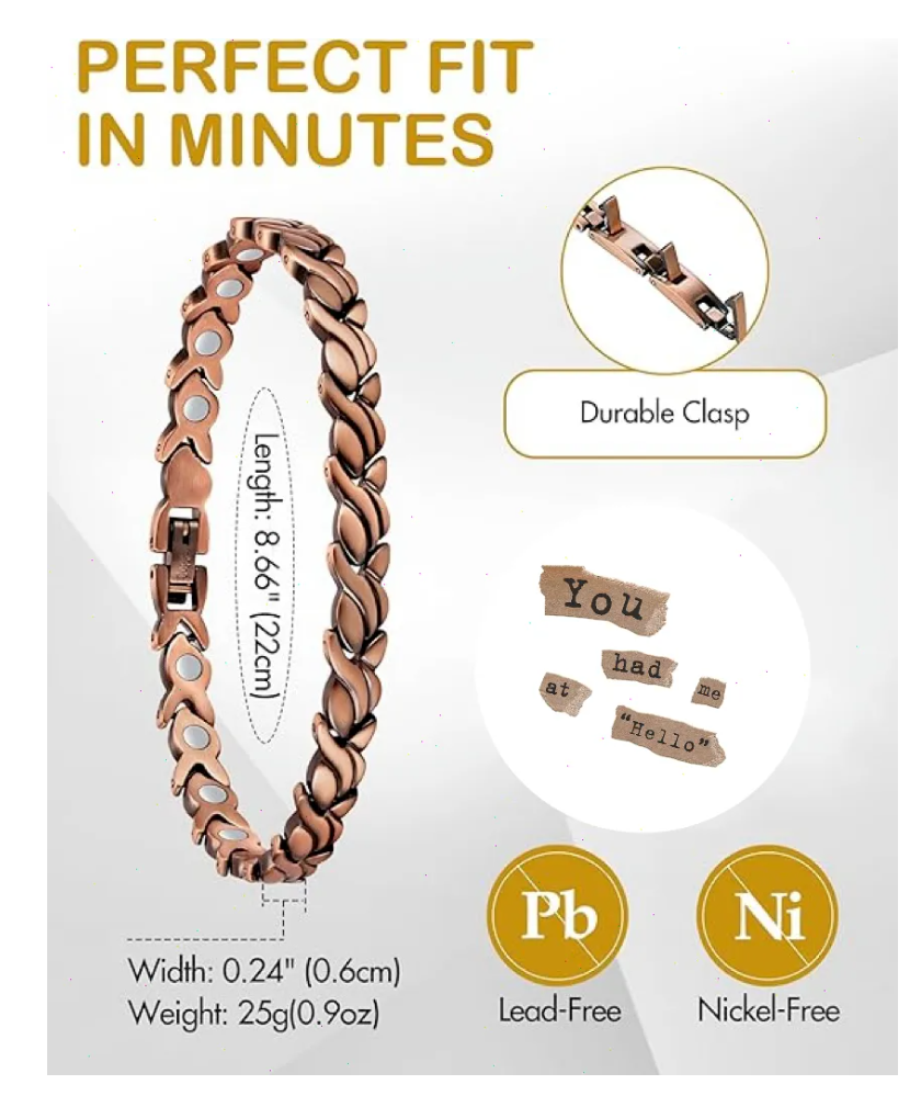 Foto 5 pulgar | 21cm Pulsera De Cobre Puro Mujer Terapia Magnético Para