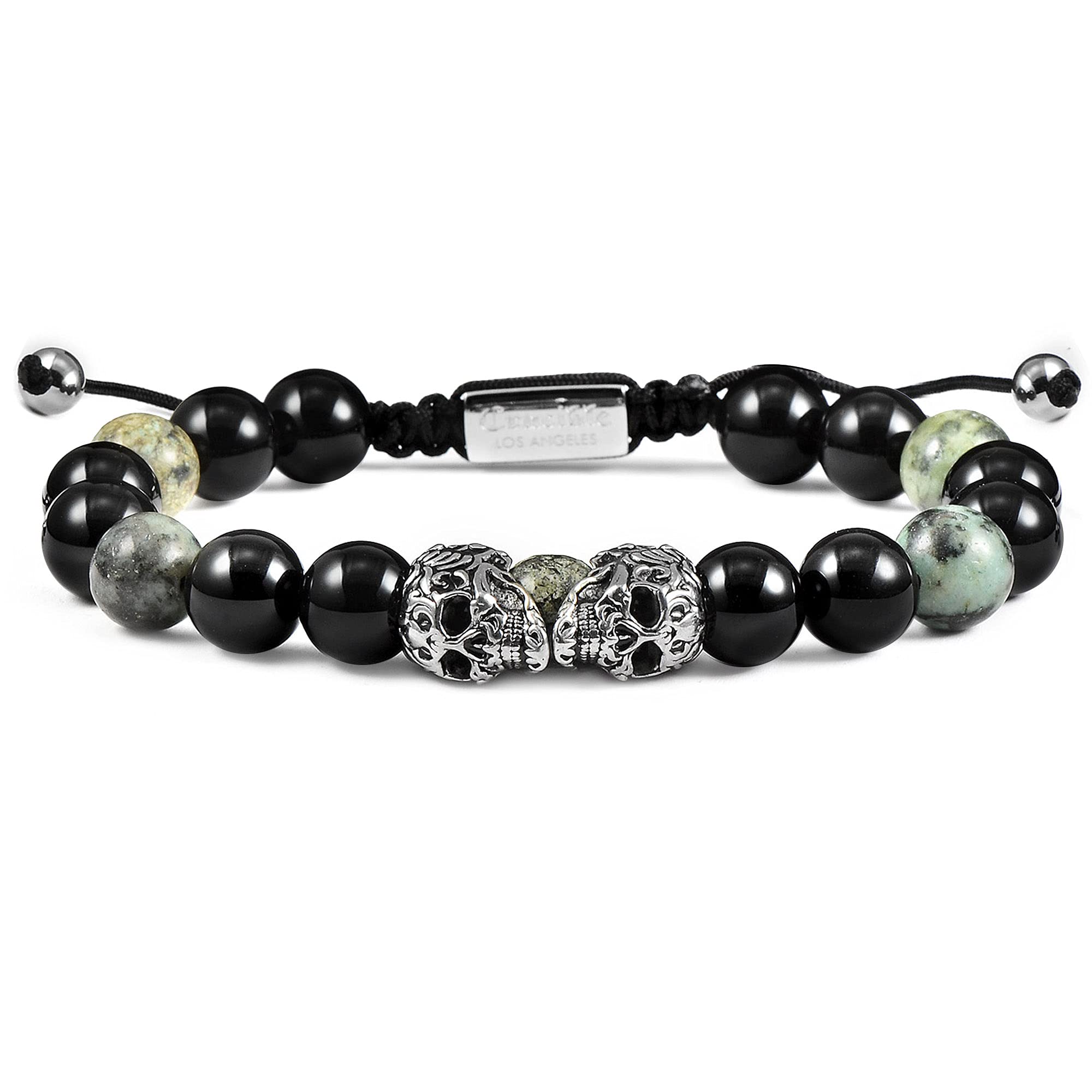 Foto 2 pulgar | Pulsera Crucible Con Calaveras Dobles De Acero Inoxidable Y Turquesa Africana - Venta Internacional.