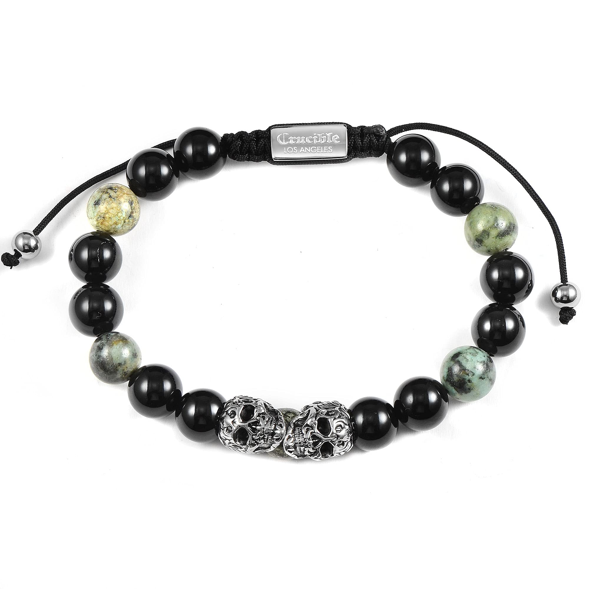 Foto 3 pulgar | Pulsera Crucible Con Calaveras Dobles De Acero Inoxidable Y Turquesa Africana - Venta Internacional.