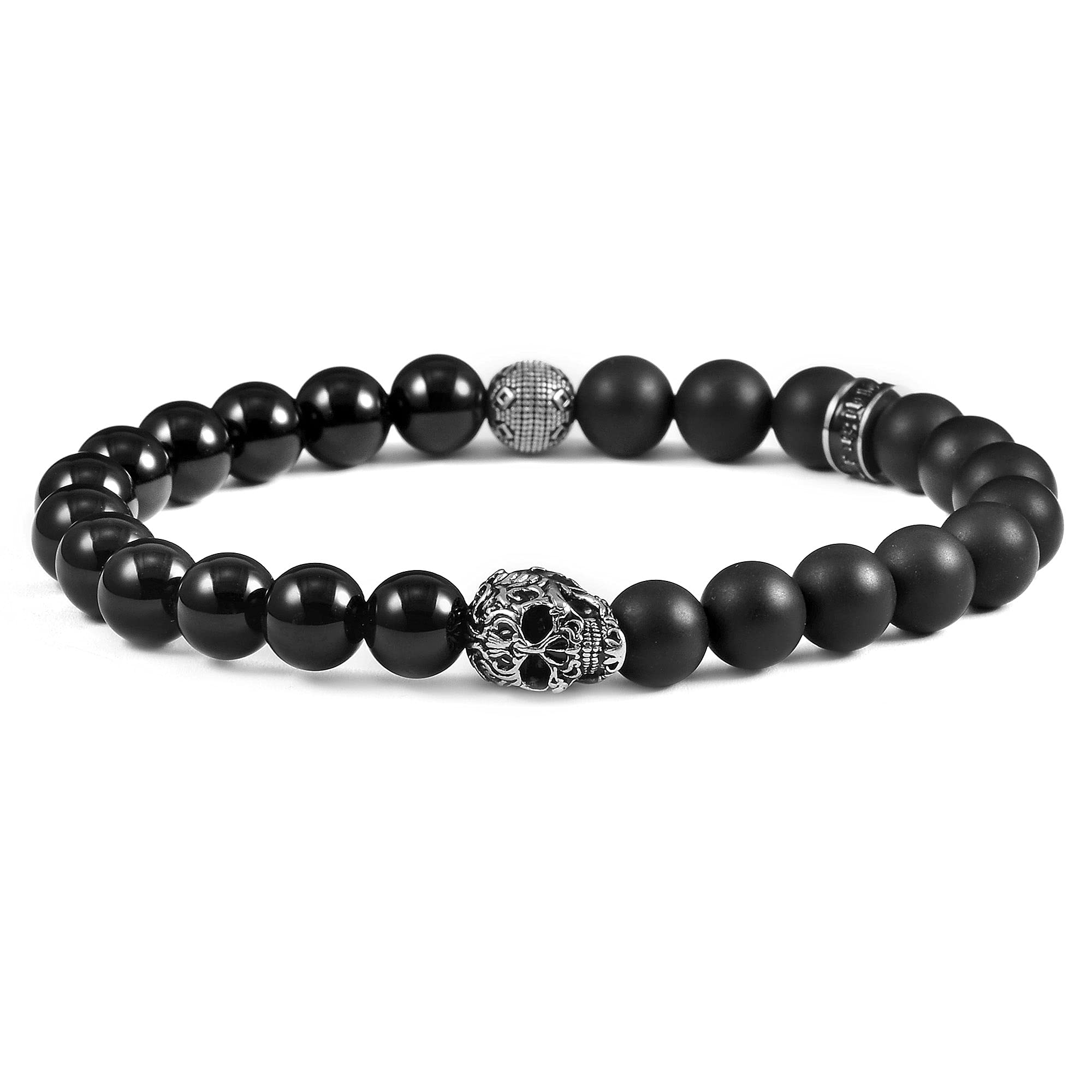 Foto 2 pulgar | Pulsera Crucible Con Calavera De Acero Inoxidable Con Piedra De Ónix - Venta Internacional.
