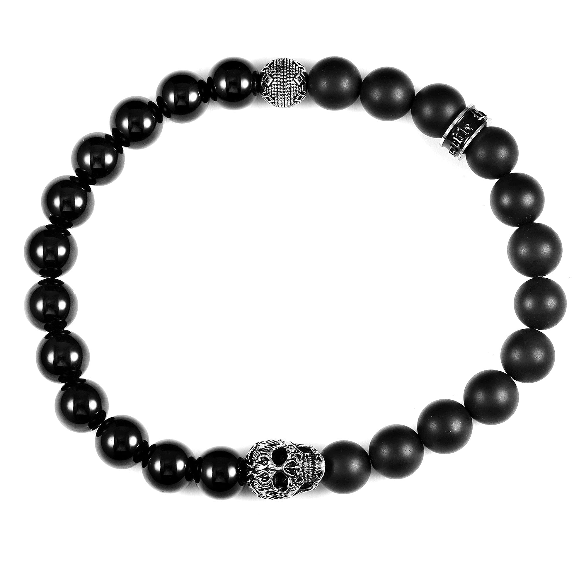 Foto 3 pulgar | Pulsera Crucible Con Calavera De Acero Inoxidable Con Piedra De Ónix - Venta Internacional.