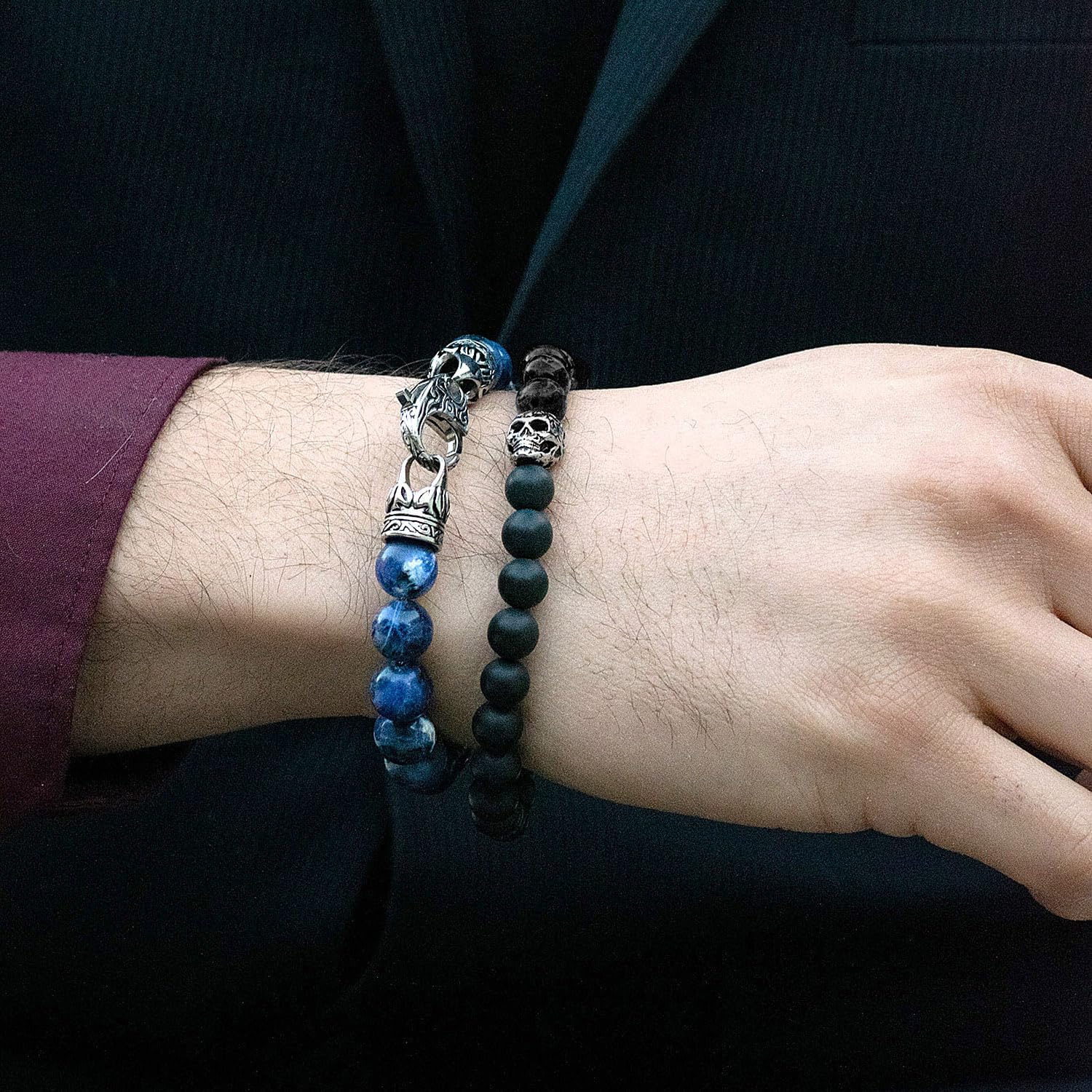 Foto 3 | Pulsera Crucible Con Calavera De Acero Inoxidable Con Piedra De Ónix - Venta Internacional.