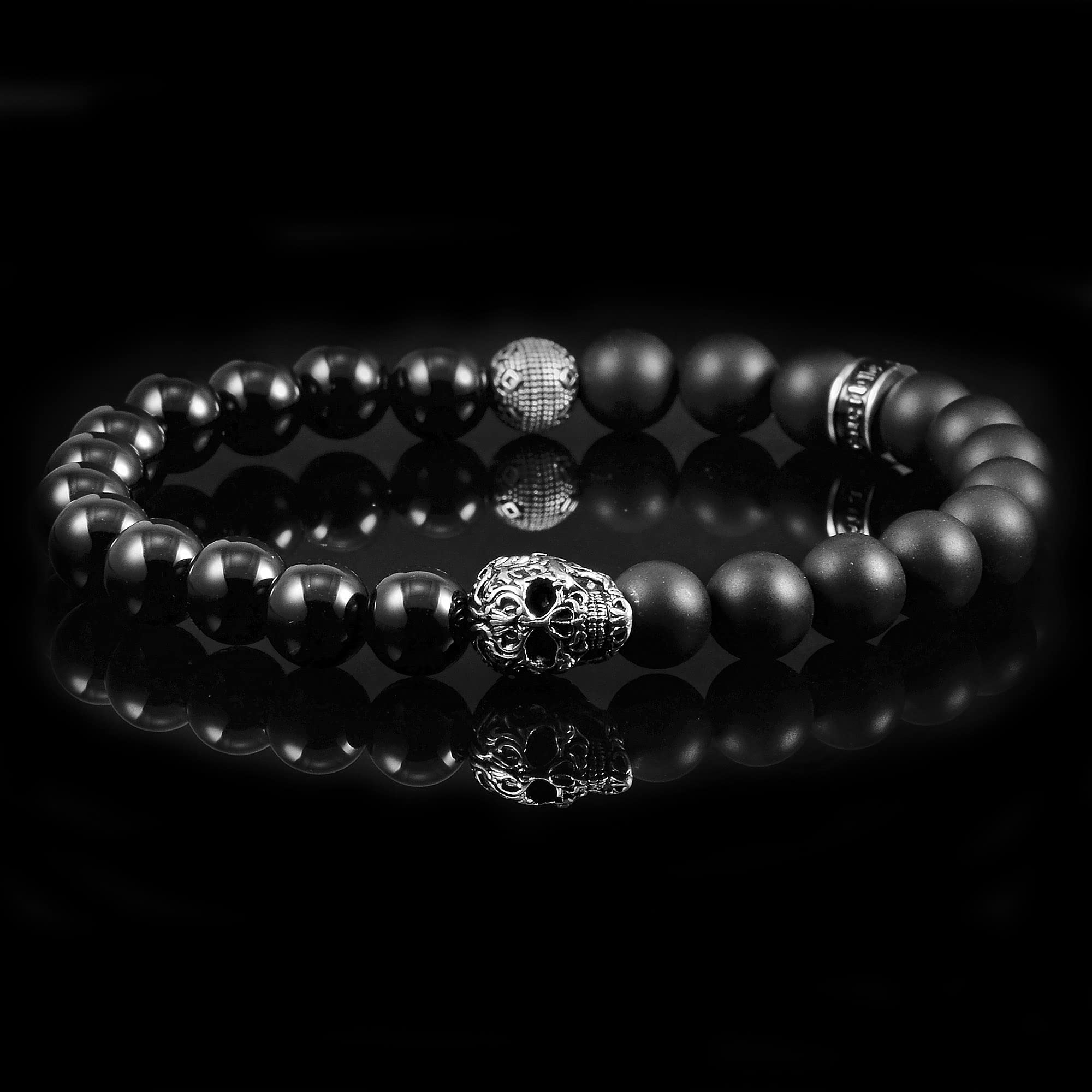 Foto 6 pulgar | Pulsera Crucible Con Calavera De Acero Inoxidable Con Piedra De Ónix - Venta Internacional.