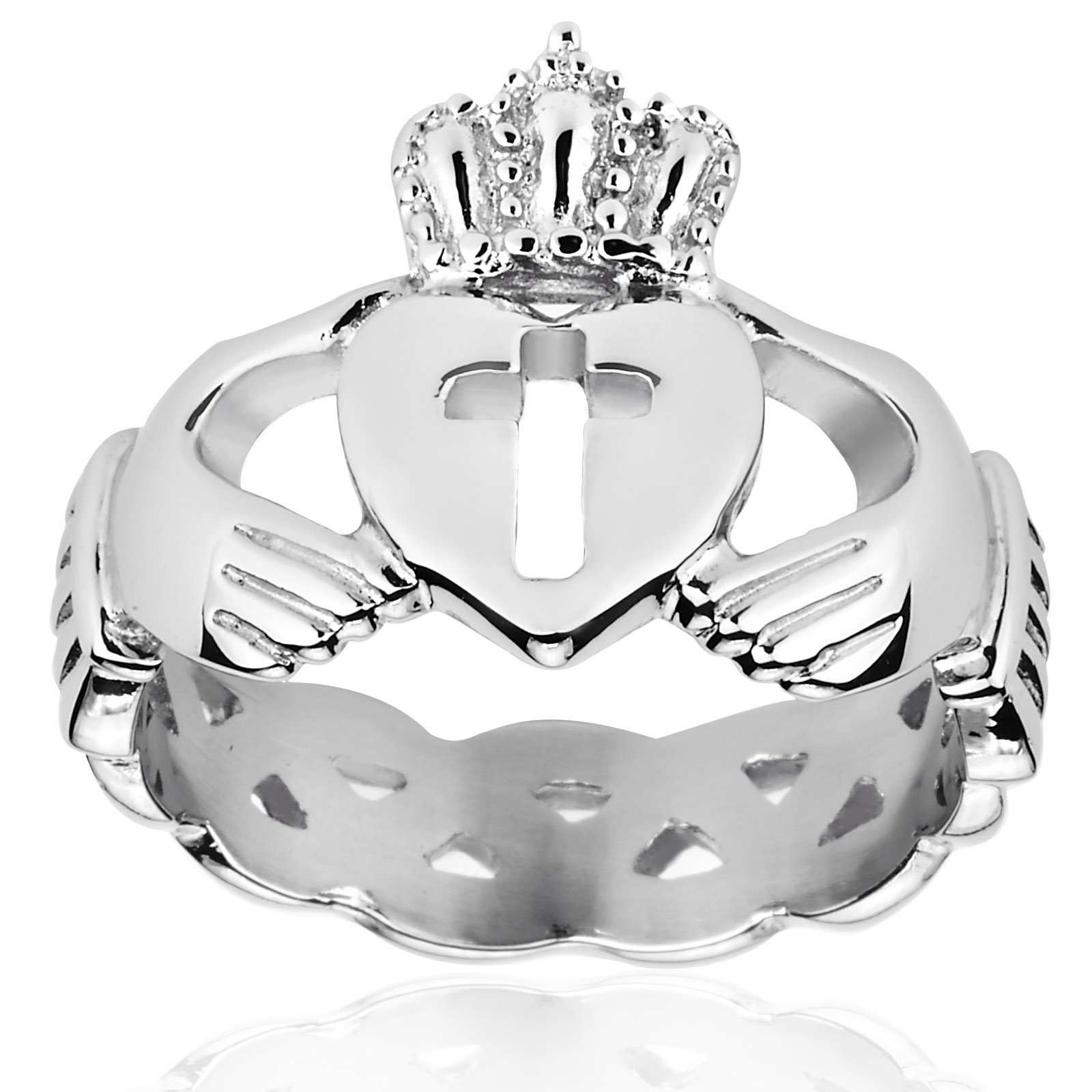 Foto 3 pulgar | Anillo West Coast Jewelry Claddagh De Acero Con Forma De Cruz Recortada - Venta Internacional.