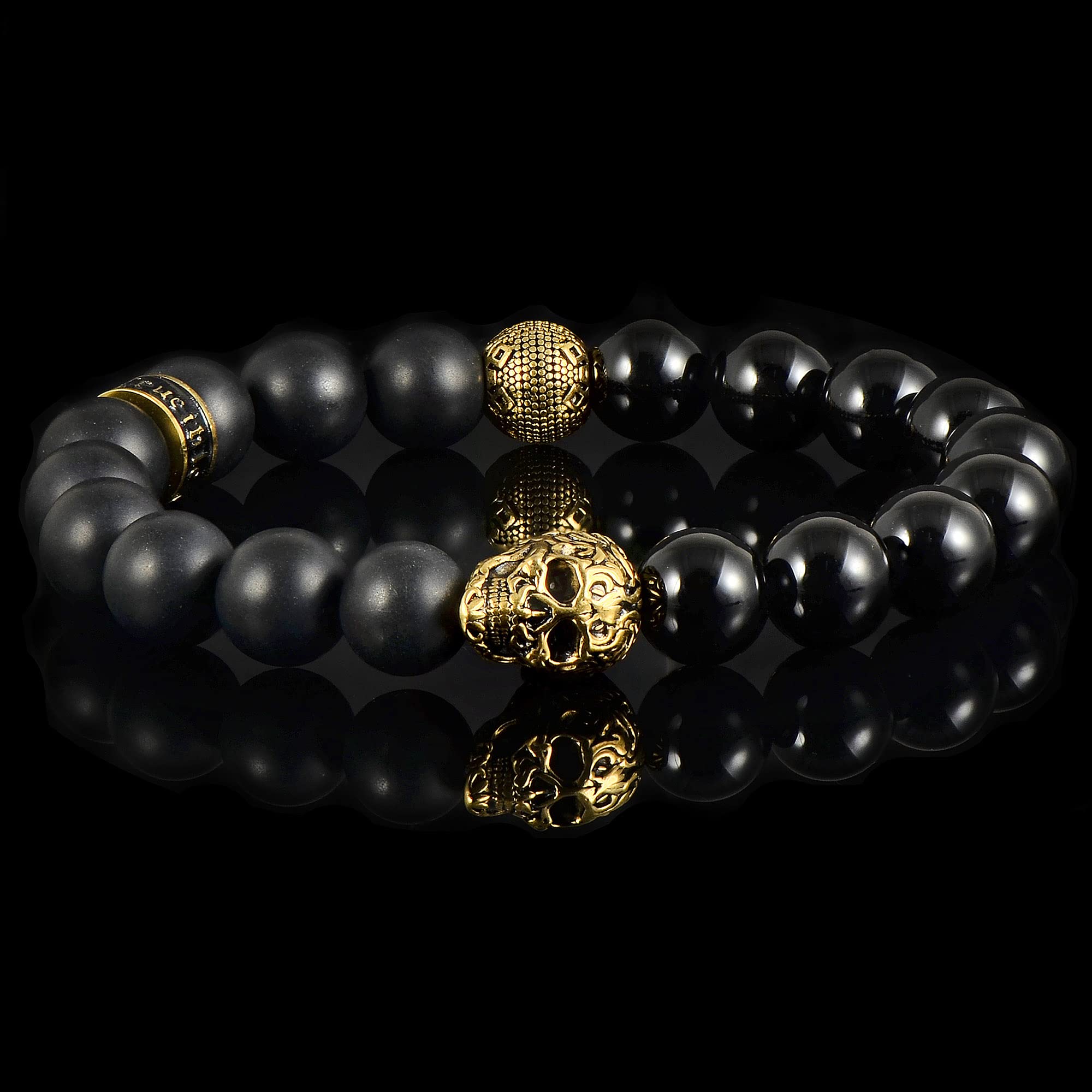 Foto 6 pulgar | Brazalete Crisol De Acero Inoxidable Chapado En Oro Con Piedra Ónice - Venta Internacional.