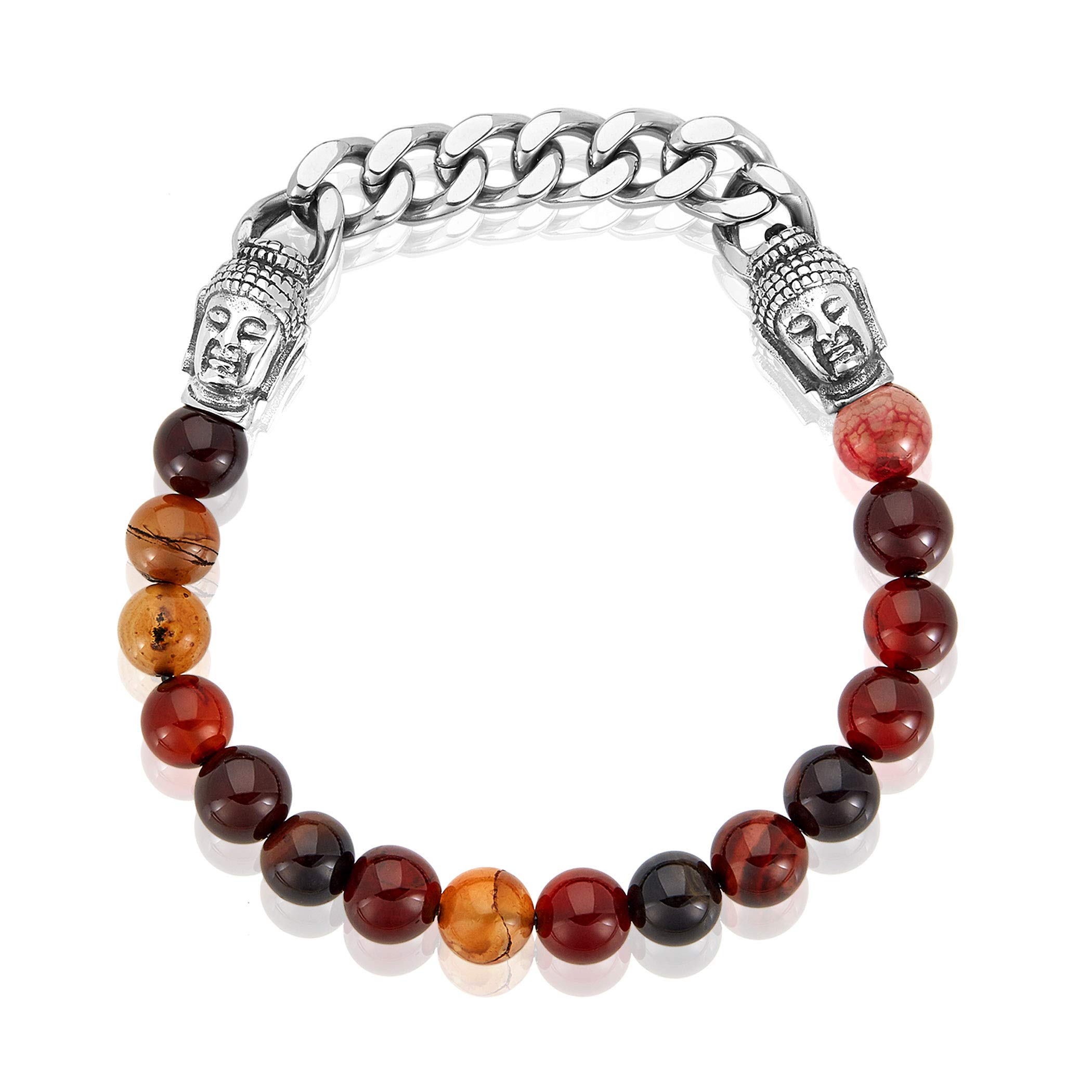 Foto 2 pulgar | Pulsera Crucible De Acero Inoxidable Con Cuentas De Ágata Roja Para Hombre - Venta Internacional.