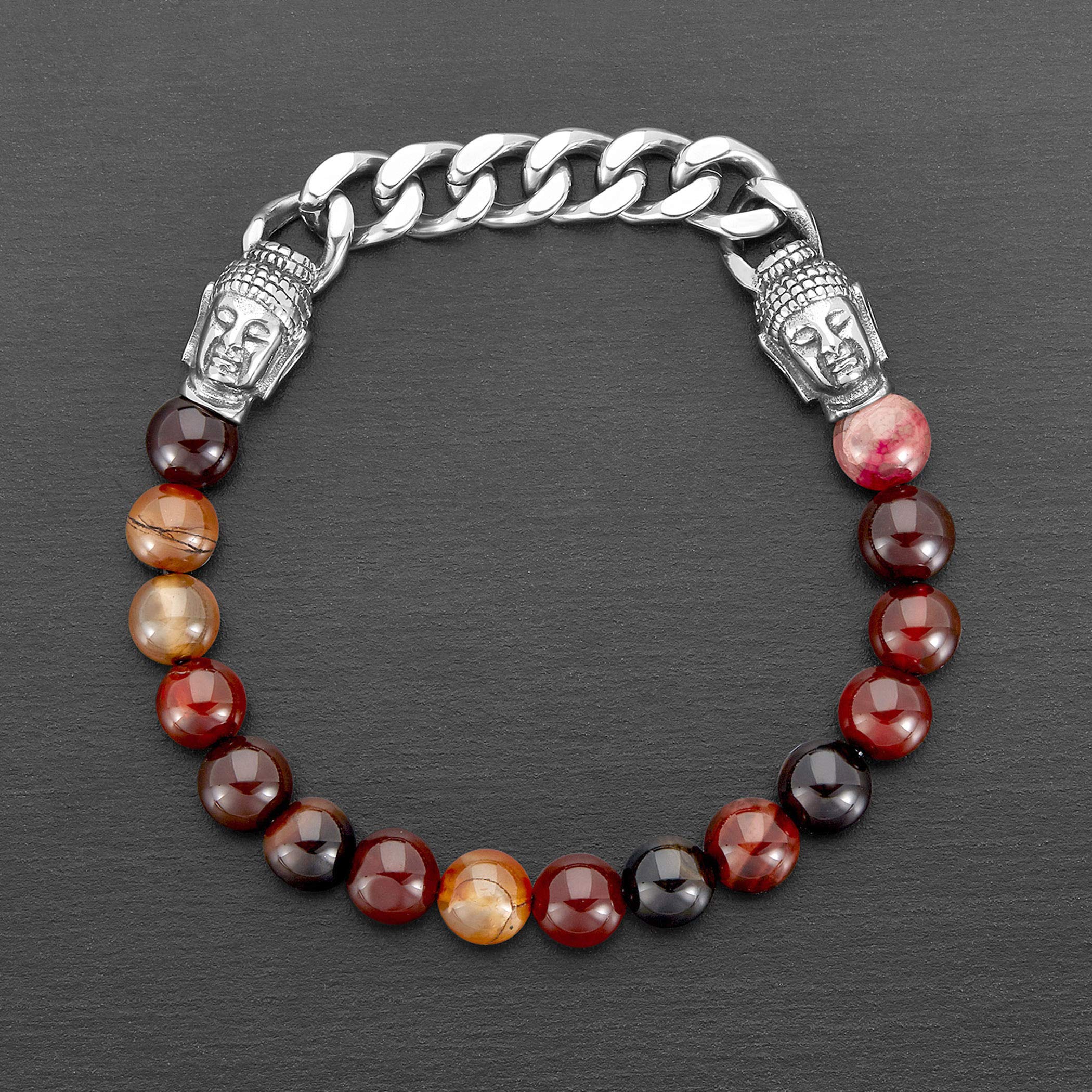 Foto 4 pulgar | Pulsera Crucible De Acero Inoxidable Con Cuentas De Ágata Roja Para Hombre - Venta Internacional.