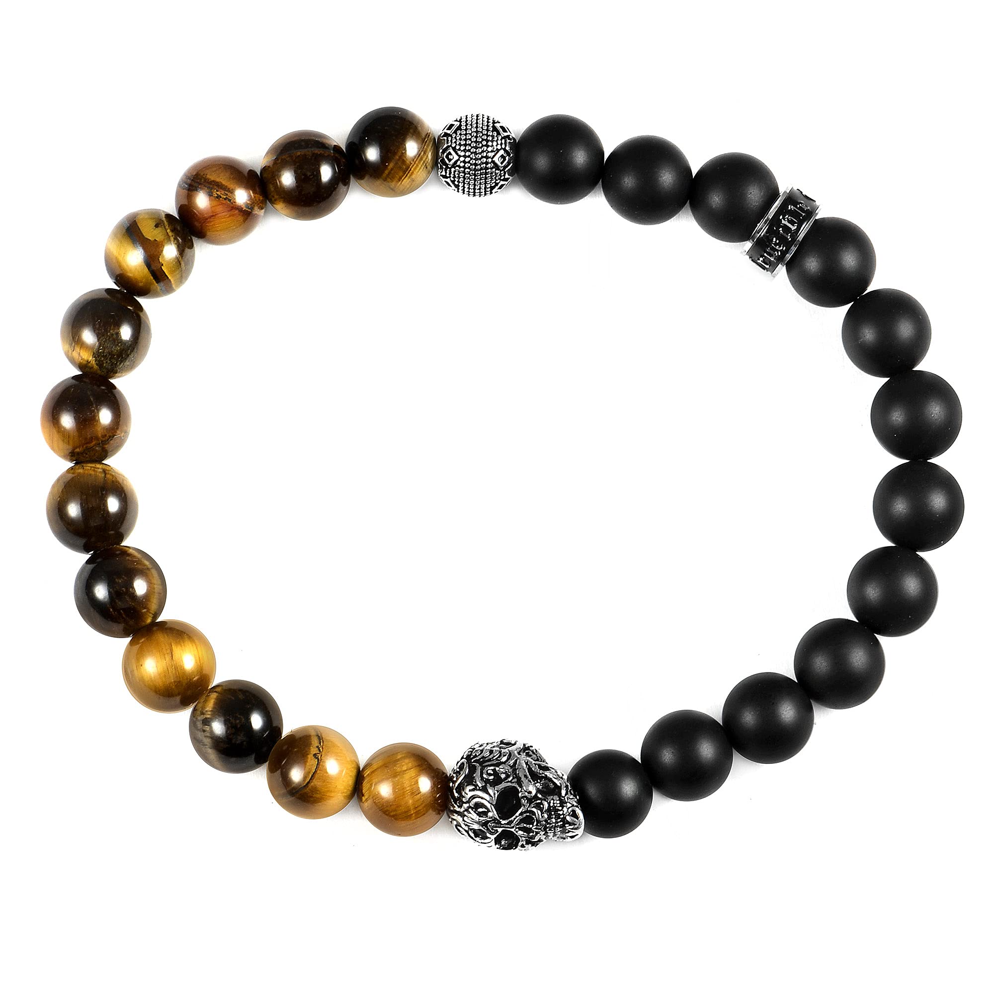 Foto 2 | Pulsera Crisol De Acero Inoxidable Con Calavera Ojo De Tigre Y Ónix - Venta Internacional.