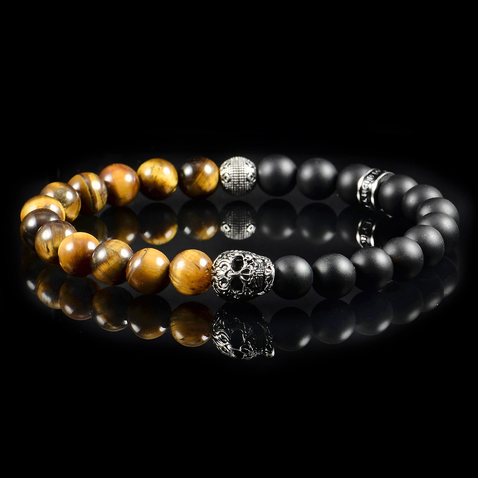 Foto 5 | Pulsera Crisol De Acero Inoxidable Con Calavera Ojo De Tigre Y Ónix - Venta Internacional.