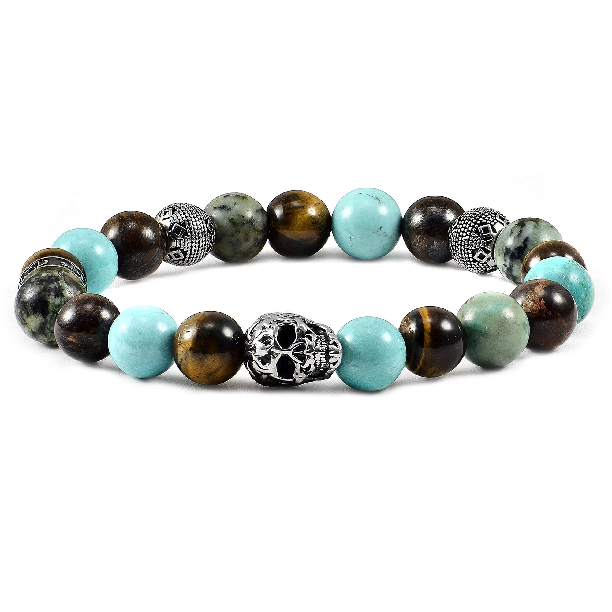 Foto 1 | Pulsera Crucible De Acero Inoxidable Con Calavera Con Ojo De Tigre, Turquesa - Venta Internacional.